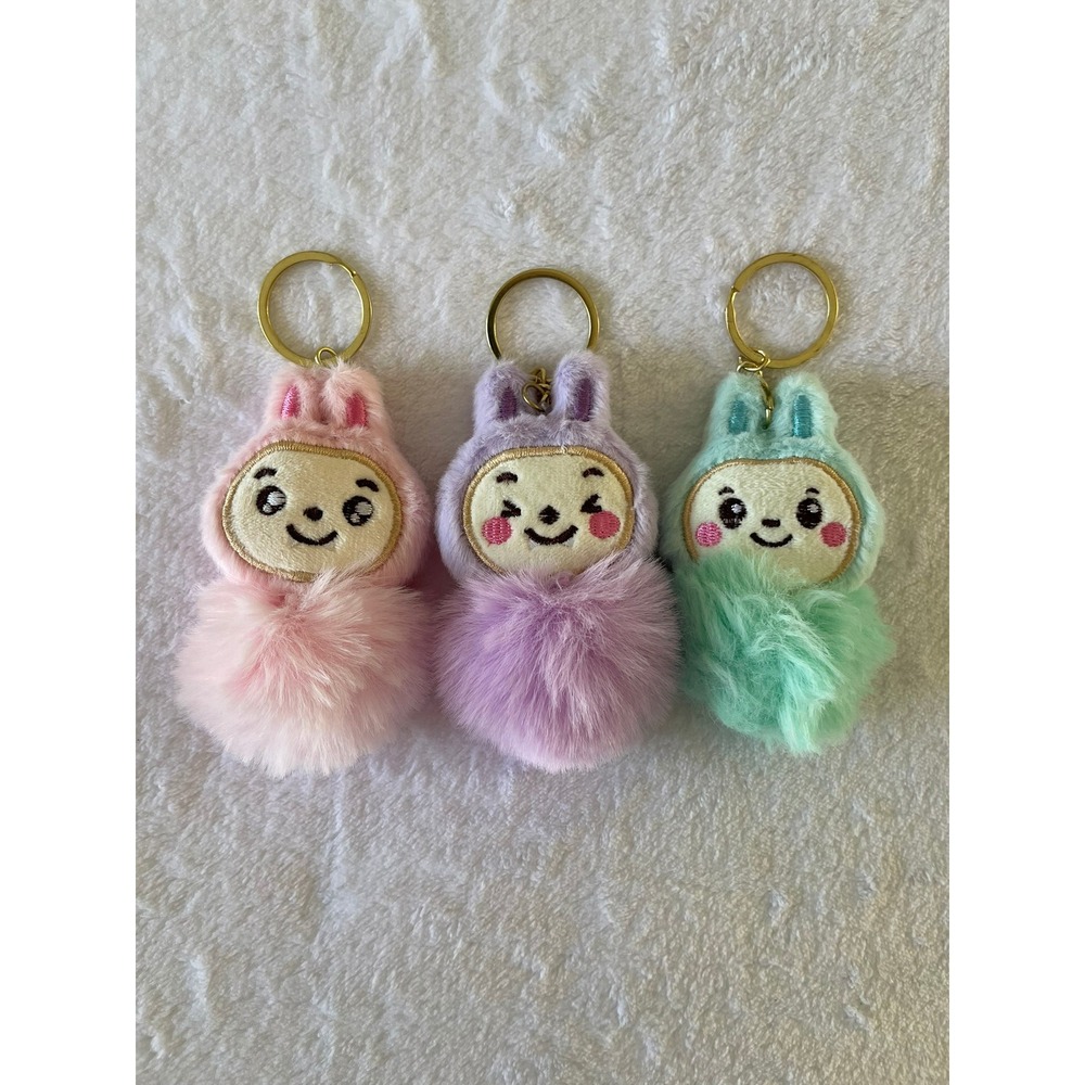 Cutesters Plush Bunny Keychains Set of 3 Pink Purple Mint Kawaii Bag Charms